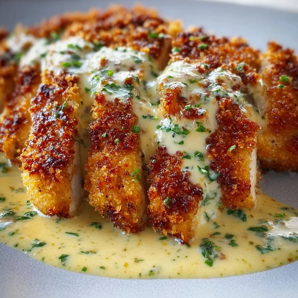 Crispy Parmesan Chicken with Creamy Garlic Sauce