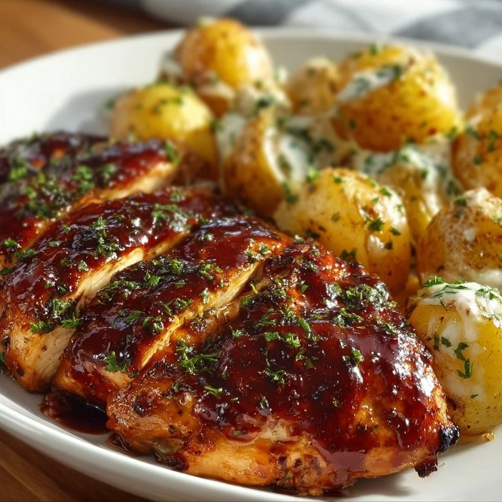 Honey BBQ Chicken with Garlic Parmesan Potatoes